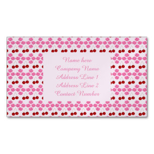 Pink Spring Cherry blossom and cherries Patterned Magnetic Business Card