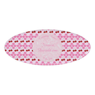 Pink Spring Cherry blossom and cherries Patterned Name Tag