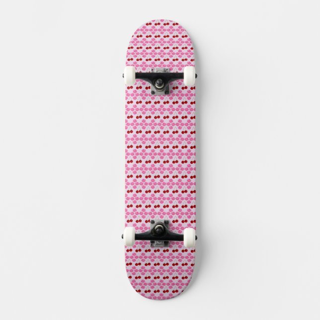 Pink Spring Cherry blossom and cherries Patterned Skateboard (Front)