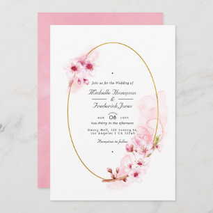 Pink Spring Cherry Blossom QR Code RSVP Wedding Invitation