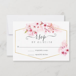 Pink Spring Cherry Blossom Quinceañera RSVP Card