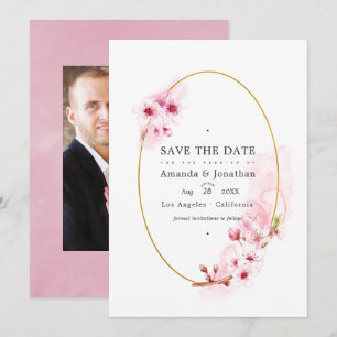 Pink Spring Cherry Blossom Wedding Photo Save The Date