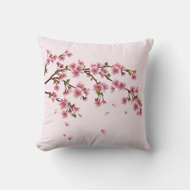 Pink Spring Cherry Blossoms Cushion (Front)