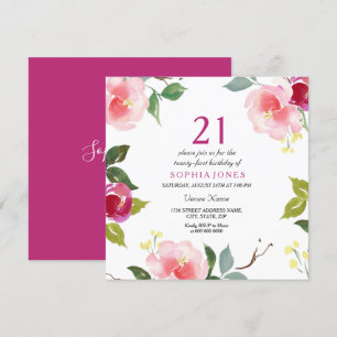 Pink Spring Floral 21st Birthday Party Invitation