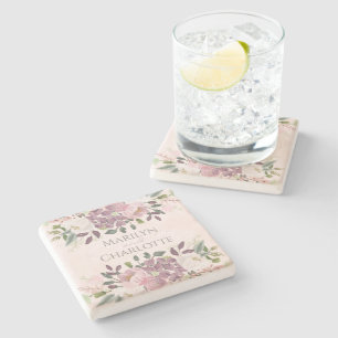 Pink Spring Floral Bouquet Wedding Stone Coaster