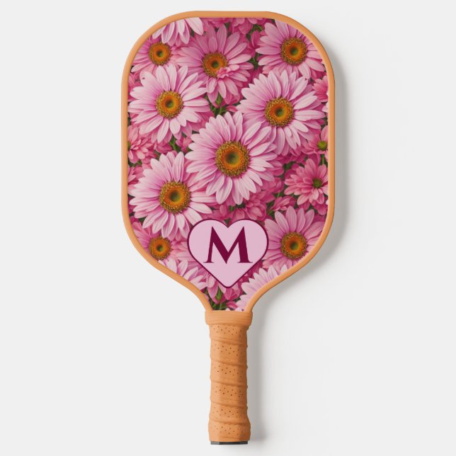 Pink spring floral pink daisies pink flowers  pickleball paddle (Front)