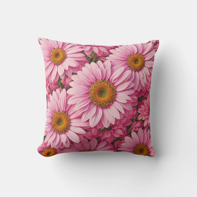 Pink spring floral pink daisies retro pink flowers cushion (Front)
