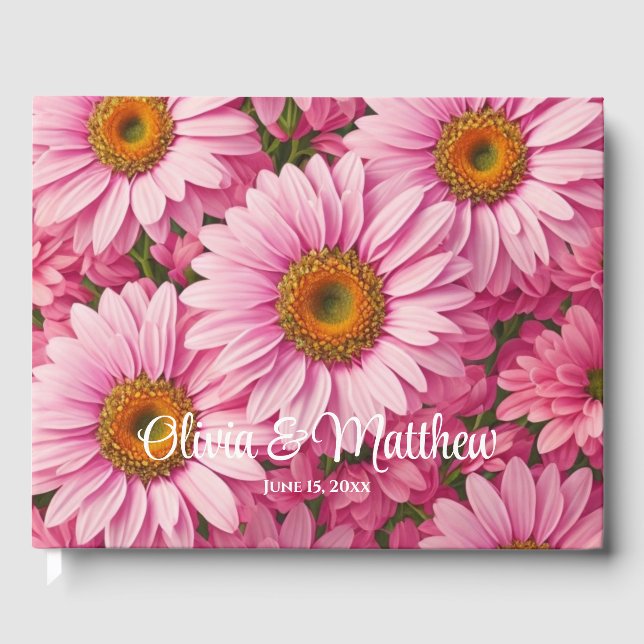 Pink spring floral pink daisies retro pink flowers guest book (Front)
