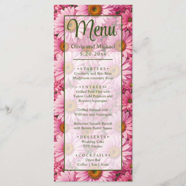 Pink spring floral pink daisies retro pink flowers menu (Front)