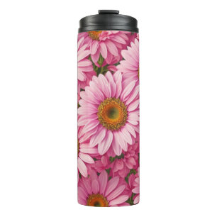 Pink spring floral pink daisies retro pink flowers thermal tumbler