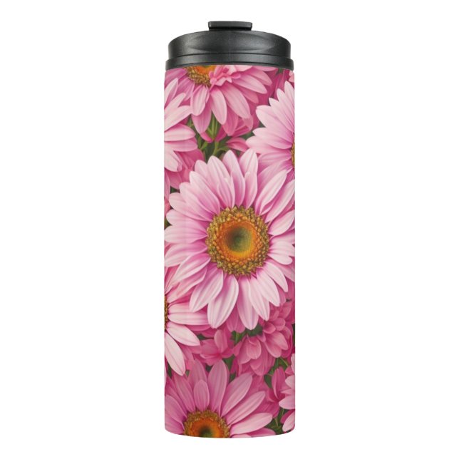Pink spring floral pink daisies retro pink flowers thermal tumbler (Front)