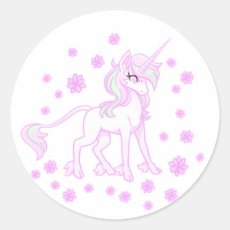 Pink Spring Floral Unicorn Sticker