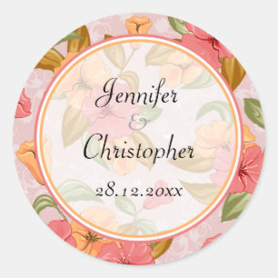 Pink Spring Floral Wedding Classic Round Sticker