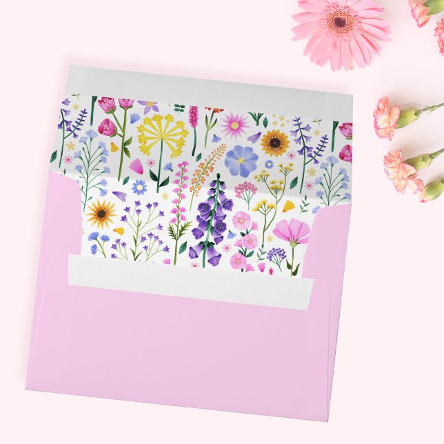 Pink Spring Floral Wildflower Garden Party Envelope (Spring Wildflower Garden Party Envelope)