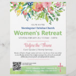 Pink Spring Floral Women's Retreat Invitation Flyer<br><div class="desc">This beautiful ladies' retreat flyer features a pink and green floral frame with a christian cross. The back of the card has a blue solid colour! Perfect for your next women's church retreat, conference or luncheon! All the copy may be edited to make your special event uniquely yours including the...</div>