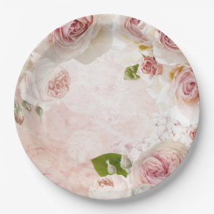 Pink Spring Flower Rose Pastel Collage Paper Plate