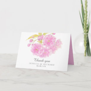 Pink spring flowers art wedding thank you cards