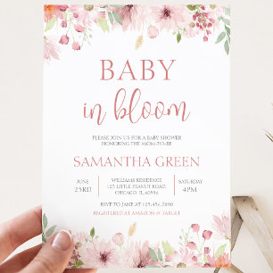 Pink Spring Flowers Baby in Bloom Baby Shower Invitation