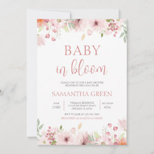 Pink Spring Flowers Baby in Bloom Baby Shower Invitation