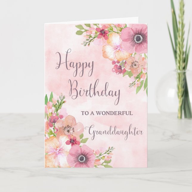 Pink Spring Flowers Granddaughter Birthday Card (Front)