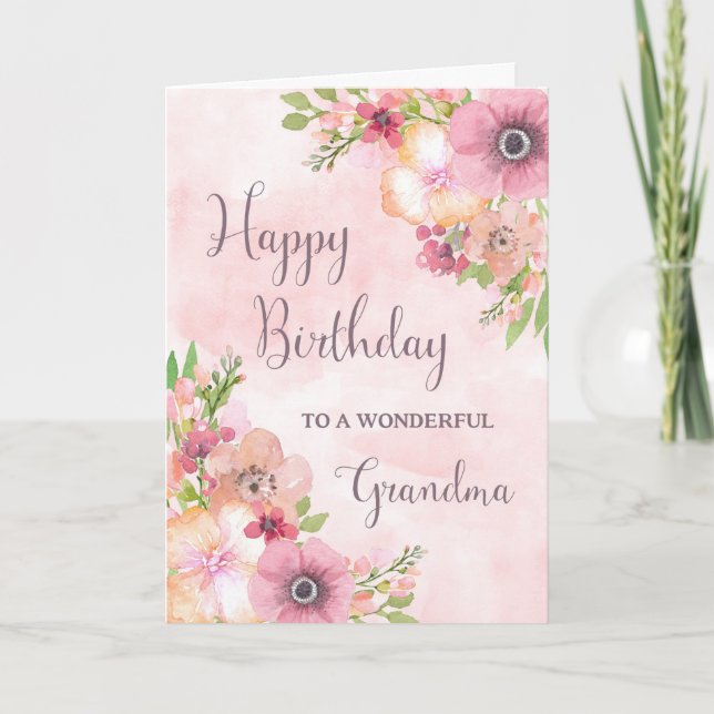 Pink Spring Flowers Grandma Birthday Card (Front)