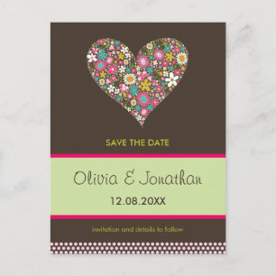 Pink Spring Flowers Heart Save The Date Postcard