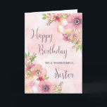 Pink Spring Flowers Sister Birthday Card<br><div class="desc">Birthday card for sister with pretty pink watercolor flowers and thoughtful verse.</div>