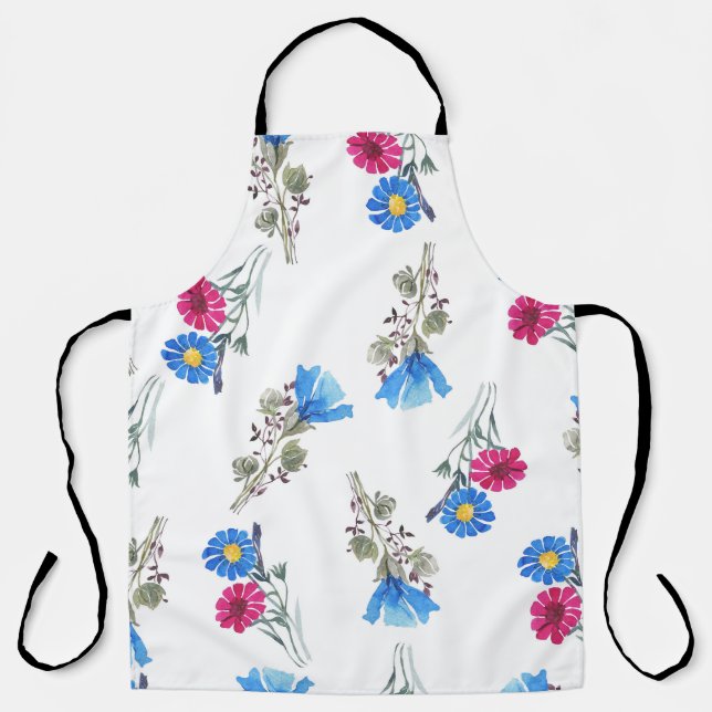 Pink Spring Flowers Watercolor Botanical Apron (Front)