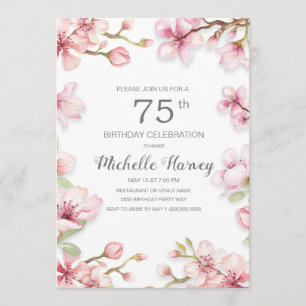 Pink Spring Garden Floral 75th Birthday Party Invitation