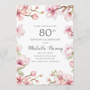 Pink Spring Garden Floral 80th Birthday Party Invitation