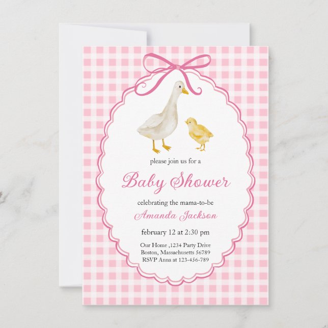 Pink Spring Mother Goose and Gosling Baby Shower  Invitation (Front)