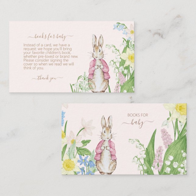 Pink Spring Peter the Rabbit Baby Shower Book  Enclosure Card (Front/Back)