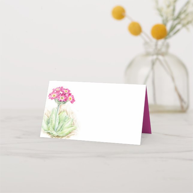 Pink spring primrose blossom floral place cards (Front)