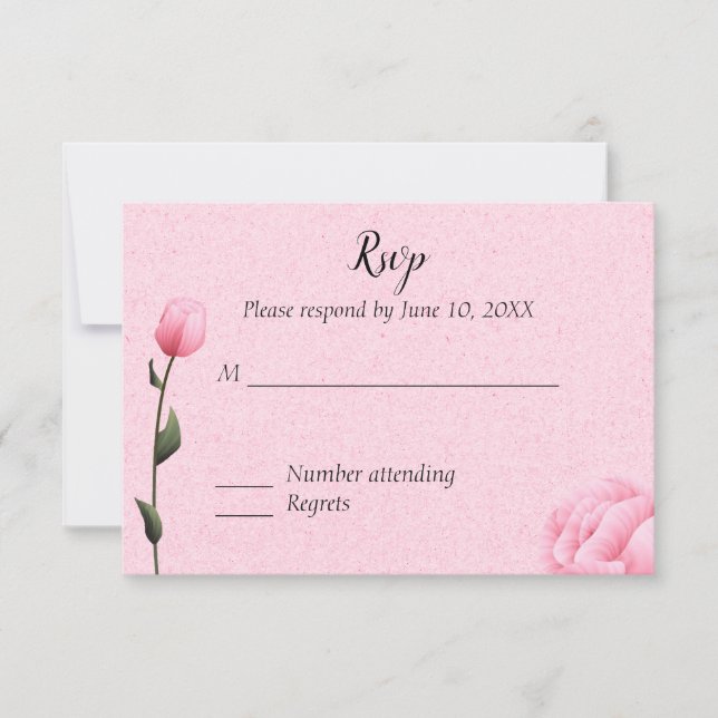 Pink Spring Rose Floral Wedding Invitation RSVP (Front)
