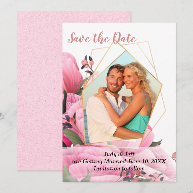 Pink Spring Rose Floral Wedding Save the Date Invitation (Front/Back)