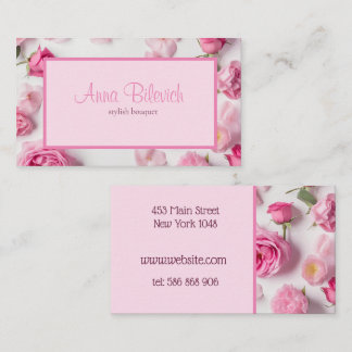 pink spring roses blooming business card
