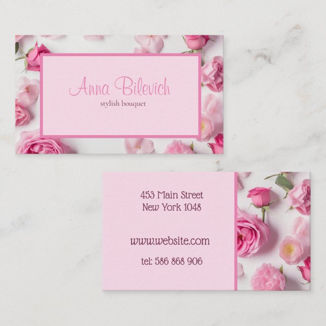 pink spring roses blooming business card (Front/Back)