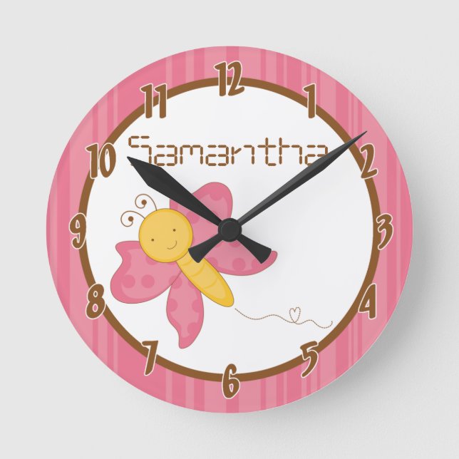 Pink Spring Time Butterfly Personalised Clock (Front)