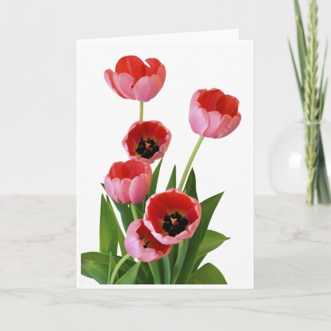 Pink Spring Tulip Bouquet Photograph Card (Front)