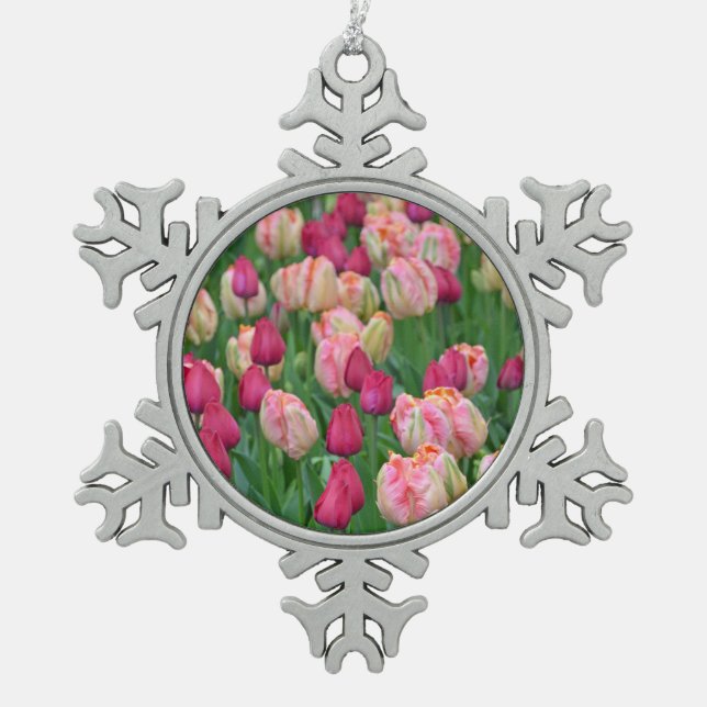 Pink spring tulips christmas ornament (Front)