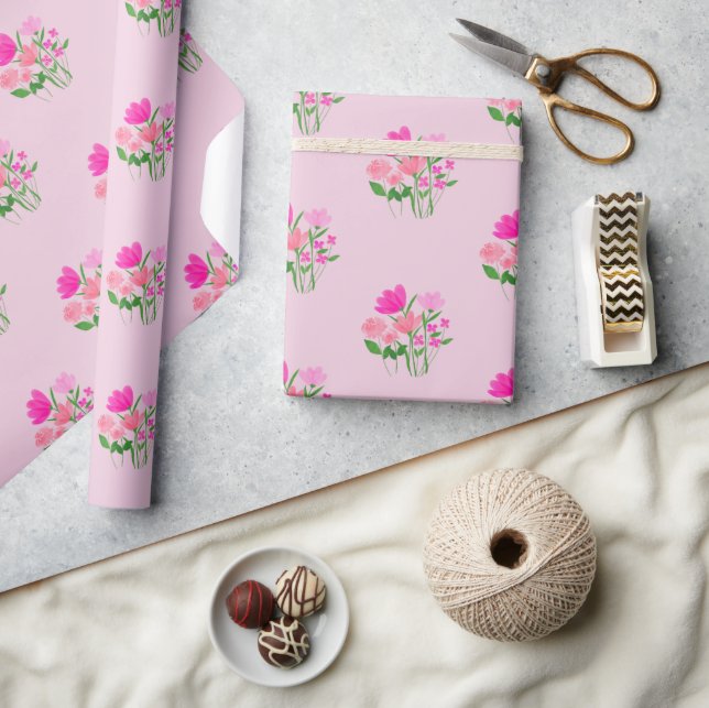 Pink Spring Twins in Bloom Joyful Wrapping Paper (Crafts)