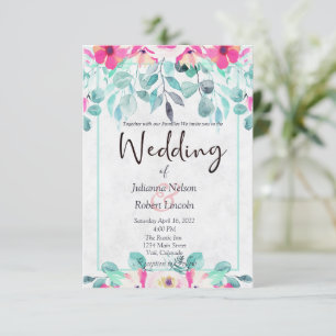 Pink spring watercolor floral wedding invitation