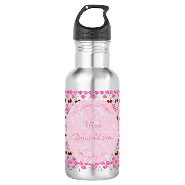 Pink Spring Wedding Cherry blossom and cherries 532 Ml Water Bottle (Front)
