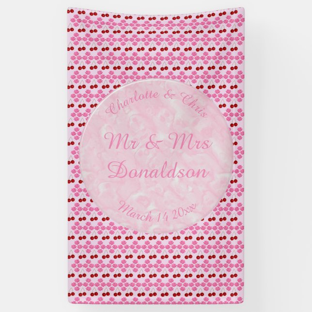 Pink Spring Wedding Cherry blossom and cherries Banner (Vertical)