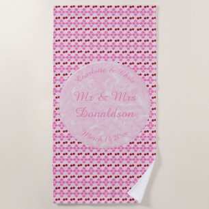Pink Spring Wedding Cherry blossom and cherries Beach Towel