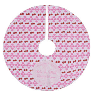 Pink Spring Wedding Cherry blossom and cherries Brushed Polyester Tree Skirt