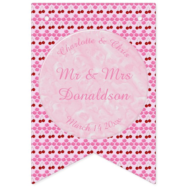 Pink Spring Wedding Cherry blossom and cherries Bunting (First Flag)