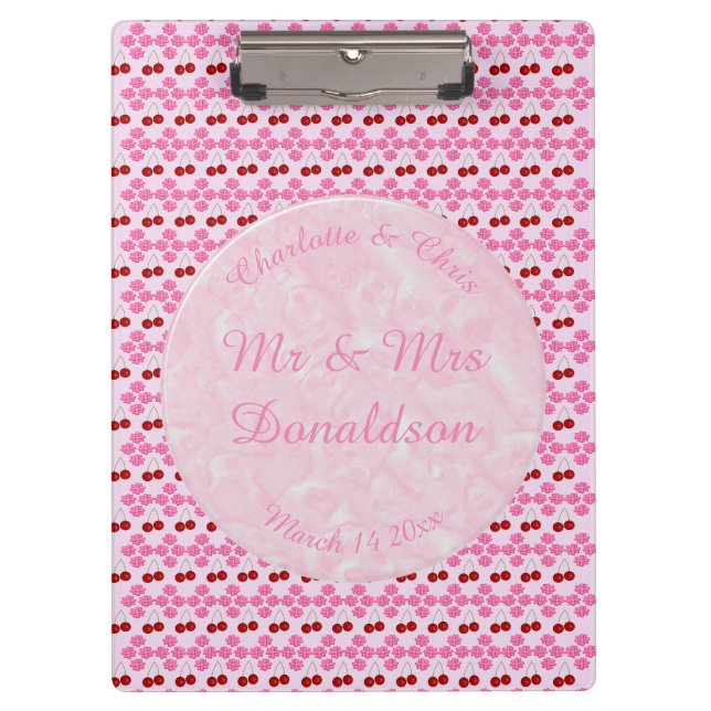 Pink Spring Wedding Cherry blossom and cherries Clipboard (Front)