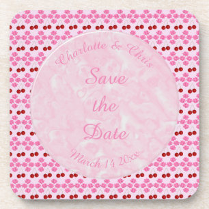 Pink Spring Wedding Cherry blossom and cherries Coaster