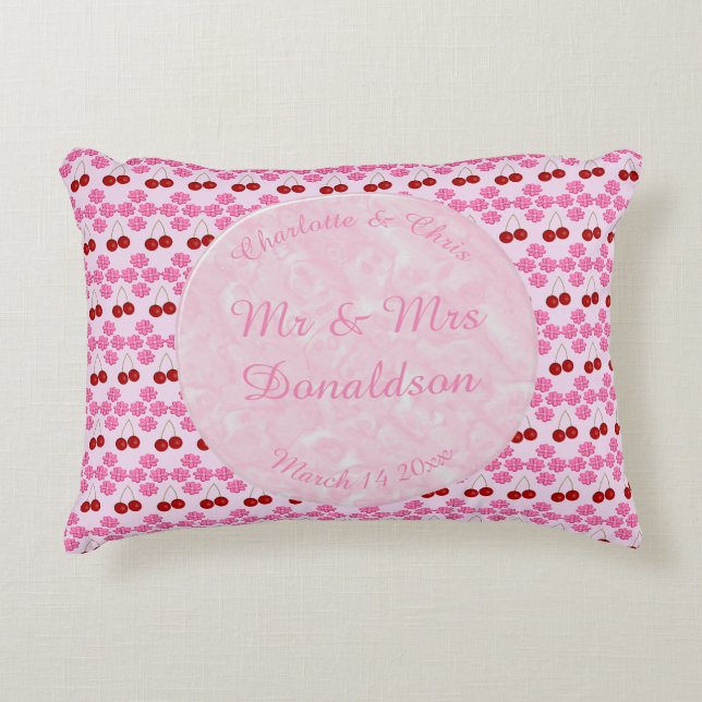 Pink Spring Wedding Cherry blossom and cherries Decorative Cushion (Front)